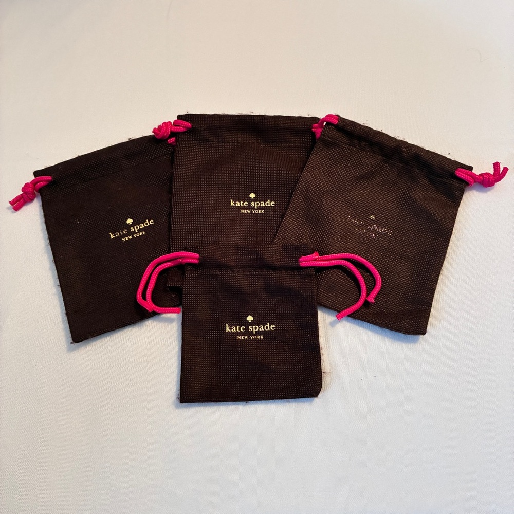Kate Spade Jewelry Storage Travel Bag Drawstring Pouch Brown Pink Set of 4